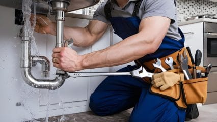Technician using electronic equipment to detect a plumbing leak in West Palm Beach